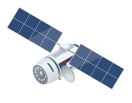 GPS satellite. Flat vector isometric illustration. Wireless satellite technology. World global net.のイラスト素材
