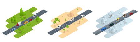 Set of three isometric pictures of roadのイラスト素材