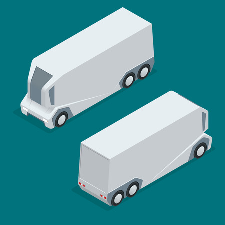 Isometric an unmanned truck on the remote control. Automatic delivery system concept. Self-driving van isolated for web projects, business presentations, infographics and gameのイラスト素材