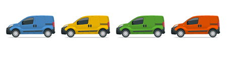 Small Van Car. Isolated car, template for car branding and advertising. Side view. Change the color in one click. All elements in groups on separate layers.のイラスト素材