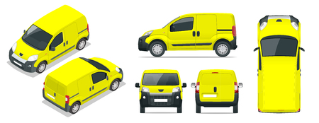 Small Van Car. Isolated car, template for car branding and advertising. Front, rear , side, top and isometry front and back. Change the color in one click. All elements in groups on separate layers.のイラスト素材