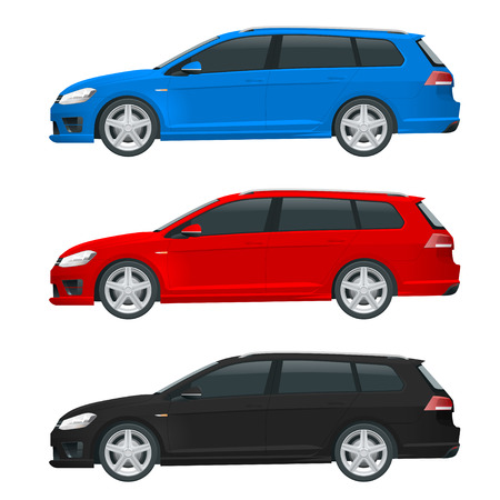 Vector hatchback car. Compact Hybrid Vehicle. Eco-friendly hi-tech auto. Easy color change. Template vector isolated on white View sideのイラスト素材