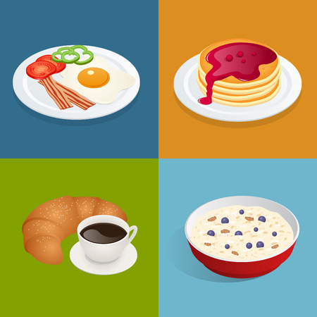 Set posters of Always fresh and delicious breakfast. Healthy food concept. Menu poster design.のイラスト素材