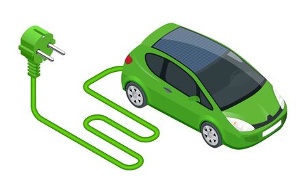 Isometric electric car in refill on white background, vector illustration.のイラスト素材