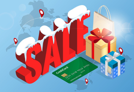 Winter christmas sale banner, vector illustration. Winter shopping concept. Shopping, offer, discount backgroundのイラスト素材