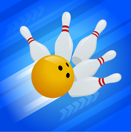 Vector abstract background Bowling Pins and ball. The concept of games, entertainment, hobbies and leisure club.のイラスト素材