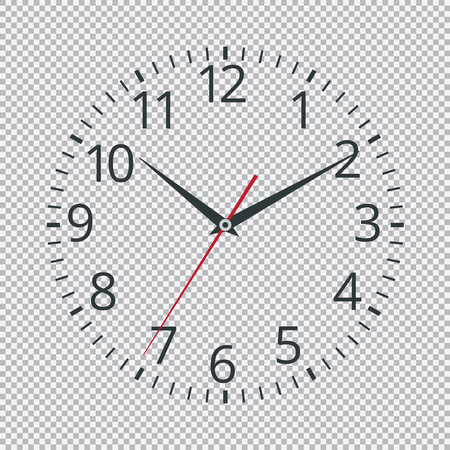 Realistic classic black round wall clock icon isolated on transparent background. Vector Illustration.のイラスト素材