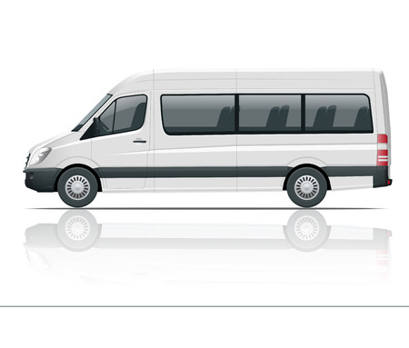 Realistic White Van template Isolated passenger mini bus for corporate identity and advertising. View from side.のイラスト素材