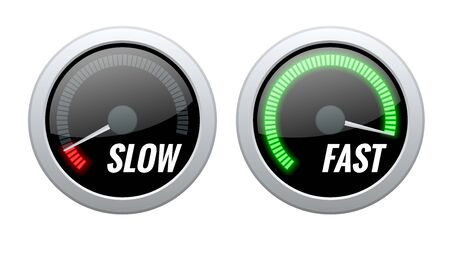 Credit Score Indicator or Fast and Slow Download Speedometers. Vector illustration.のイラスト素材