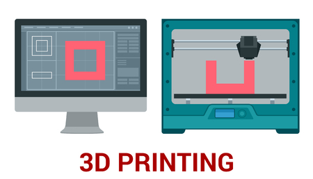 New generation of 3D Printing Machine printing a model of plastic.のイラスト素材
