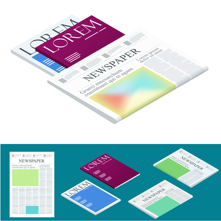 Isometric blank newspaper and magazines for business and finance journal design template vector illustrationのイラスト素材