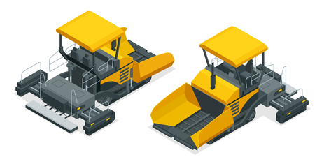 Isometric Asphalt paver under the white background. Vector illustrationのイラスト素材