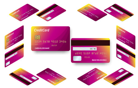 Vector isometric set of Templates of credit cards design. Plastic credit card or debit card.のイラスト素材