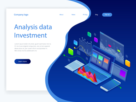 Isometric Analysis data and Investment. Stack of documents with an official stamp and pencils in a glass. A method for working in the office. Bureaucracy concept. Flat style vector illustrationのイラスト素材