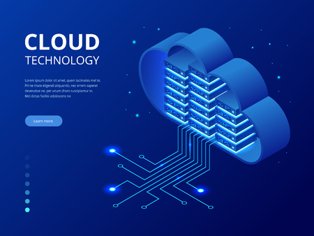 Isometric modern cloud technology and networking concept. Web cloud technology business. Internet data services vector illustrationの写真素材