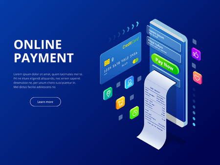 Isometric online payment online concept. Internet payments, protection money transfer, online bank vector illustrationのイラスト素材
