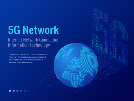 Isometric 5G network wireless systems and internet vector illustration. Communication network, Business concept.のイラスト素材