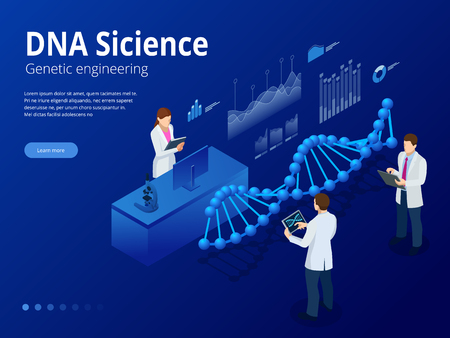 Isometric Digital DNA structure in blue background. Science concept. DNA sequence, Nanotechnology vector illustration.のイラスト素材
