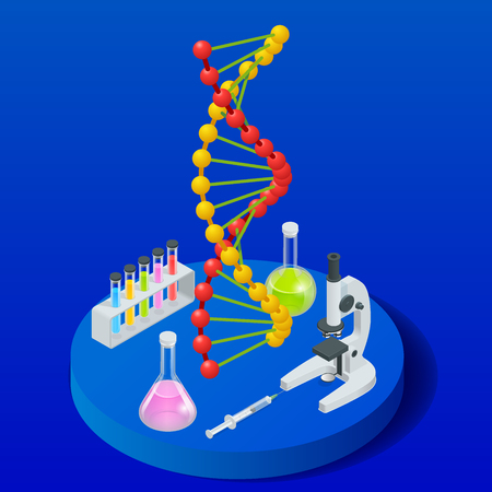 Isometric Digital DNA structure in blue background. Science concept. DNA sequence, Nanotechnology vector illustration.のイラスト素材