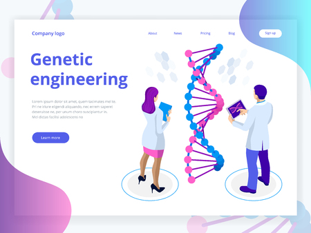 Isometric Digital DNA structure in blue background. Science concept. DNA sequence, Nanotechnology vector illustration.のイラスト素材