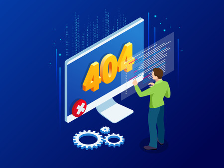 Website under construction page. Isometric error 404 page layout vector design. Website 404 page creative concept. The page you requested could not be foundのイラスト素材