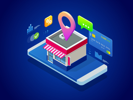 Isometric Smart phone online shopping concept.の写真素材