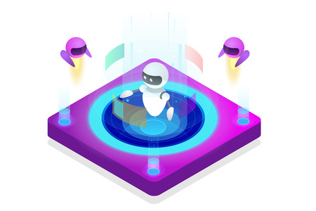 Isometric Artificial Intelligence concept. Technology and engineering. Teaching and Learning in Digital World. Digital and technology background. Vector illustrations.のイラスト素材