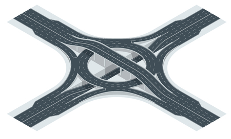Isometric highway junction road and interchange overpass. Vector illustration.のイラスト素材