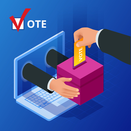 Isometric online voting and election concept. Digital online vote democracy politics election governmentのイラスト素材