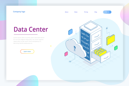 Web page design templates Cloud Computing concept. Isometric cloud services. Internet technology. Online services. Data, information security. Vector illustrationのイラスト素材