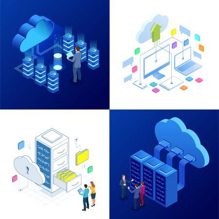 Set design templates Cloud Computing concept. Isometric cloud services. Internet technology. Online services. Data, information security. Vector illustrationのイラスト素材