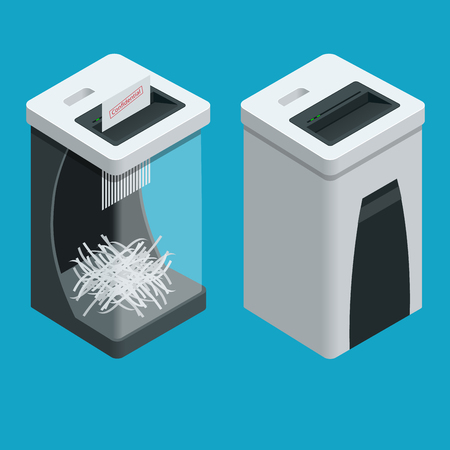 Isometric Personal Paper Shredder. Two Documents shredders with paper inside isolated on the backgroundのイラスト素材