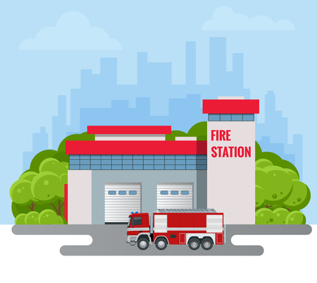 Modern Fire Station Building vector illustration. Fire Departmentのイラスト素材