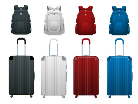 Different colorful Business and family vacation travel luggage bag, handbag baggage modernのイラスト素材