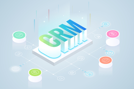 Isometric CRM web banner. Customer relationship management concept.のイラスト素材