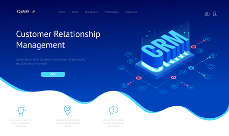 Isometric CRM web banner. Customer relationship management concept. Business Internet Technology vector illustration.のイラスト素材