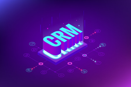 Isometric CRM web banner. Customer relationship management concept. Business Internet Technology vector illustration.のイラスト素材