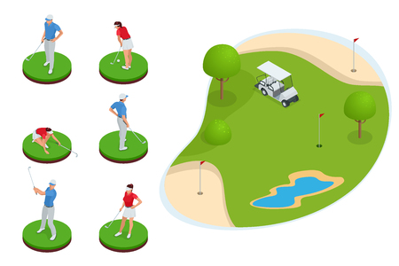 Isometric set of golf elements. Equipment for playing golf isolated vector illustration.のイラスト素材