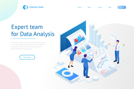 Isometric Expert team for Data Analysis, Business Statistic, Management, Consulting, Marketing. Landing page template concept.のイラスト素材