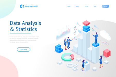 Isometric Expert team for Data Analysis, Business Statistic, Management, Consulting, Marketing. Landing page template concept.のイラスト素材