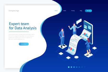 Isometric Expert team for Data Analysis, Business Statistic, Management, Consulting, Marketing. Landing page template concept.のイラスト素材