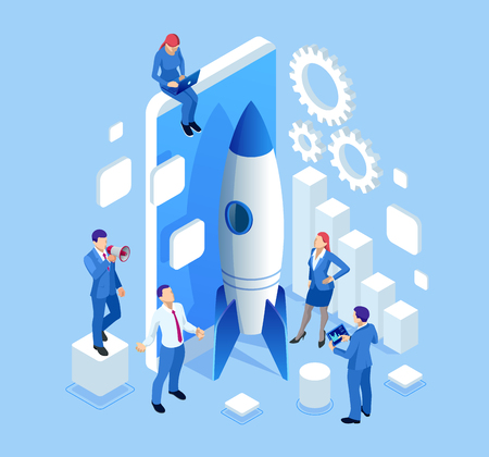 Isometric Businnes Startup for web page, banner, presentation, social media concept landing page design. Income and Successのイラスト素材