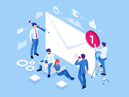 Isometric mailing list or mailing services. Online marketing and communication. Electronic mail message concept as part of business marketingのイラスト素材