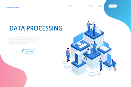 Isometric Expert team for Data Analysis, Business Statistic, Management, Consulting, Marketing. Advanced analytics, research, audit, demographics, Artificial Intelligence, planning, managementのイラスト素材