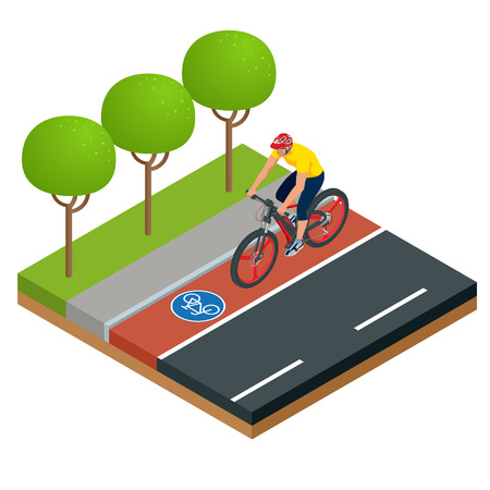 Isometric Modern Electric Bicycle icons. A man riding an electric bicycle in a city. E-bike, Urban eco transport design concept.のイラスト素材