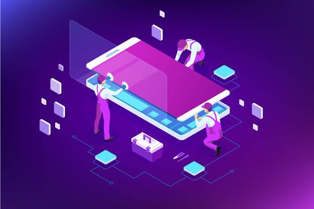 Isometric smartphone repair service concept.のイラスト素材