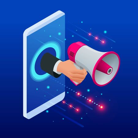 Isometric promoter speaks in a big megaphone and attracts buyersのイラスト素材