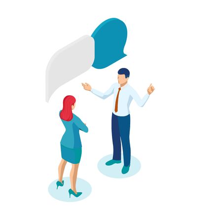 Isometric Business People Working and Speech Bubble, Brainstorming, Business Corporate Meeting concept.のイラスト素材