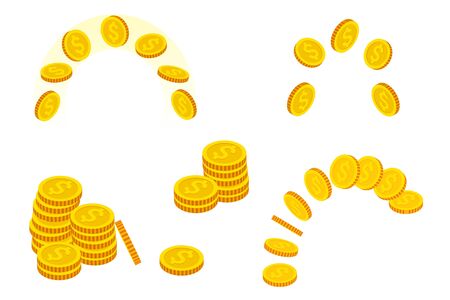 Isometric set of Gold Coins isolated on white background. Gold money.のイラスト素材