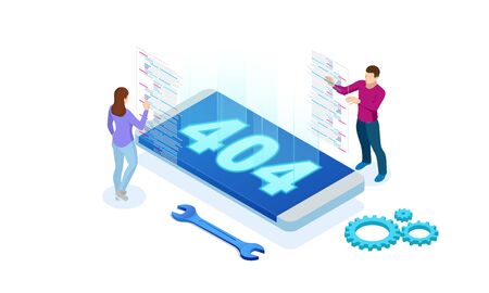 Isometric error 404 page layout vector design. The page you requested could not be found. Website 404 page creative concept. Website under construction page.のイラスト素材